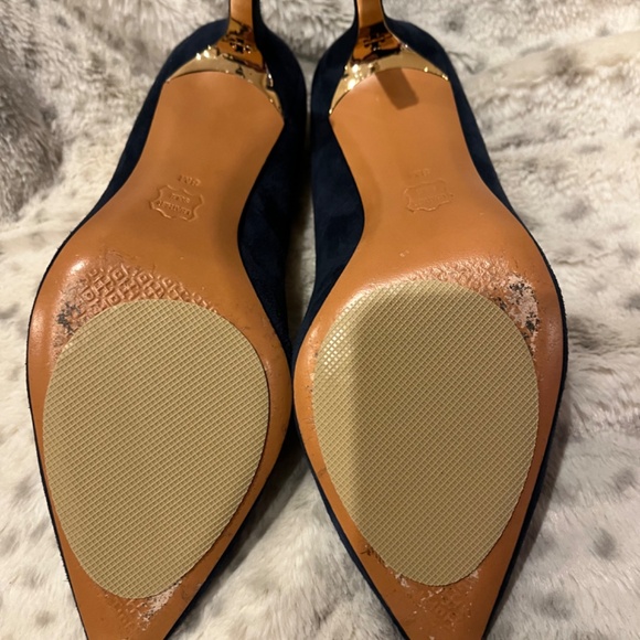 Tory Burch Elana Navy Suede Pumps - Picture 16 of 16